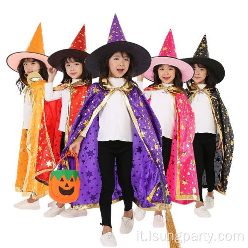 Kids Halloween Witch Wizard Cape Multicolor